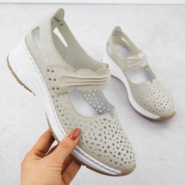 Zapatos de cuero de cuero beige rieker n4382-60 1
