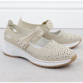 Zapatos de cuero de cuero beige rieker n4382-60 2