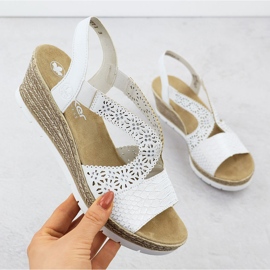 Sandalias de mujeres blancas Patrón de trabajo abierto Rieker blanco 1
