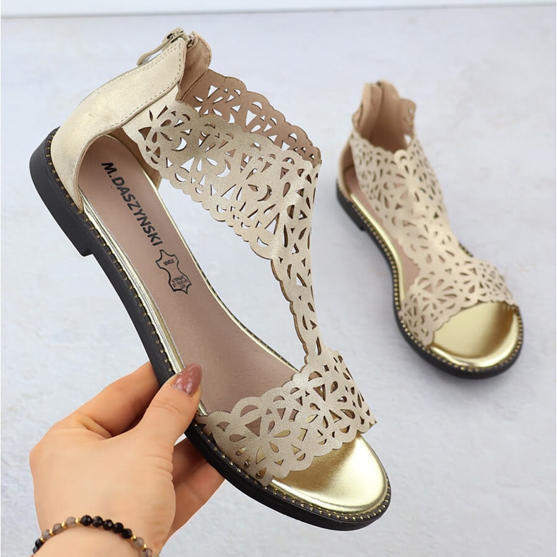 Sandalias de mujeres Factucas platino Złote M. Daszyński MR24148-2 dorado 1