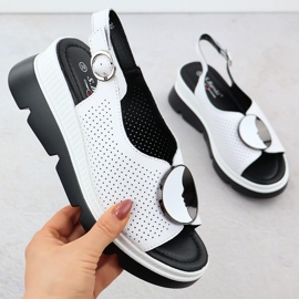 S.Barski Sandalias de cuero para mujeres para Openwork Białe S. Barski LR51-788 blanco 1