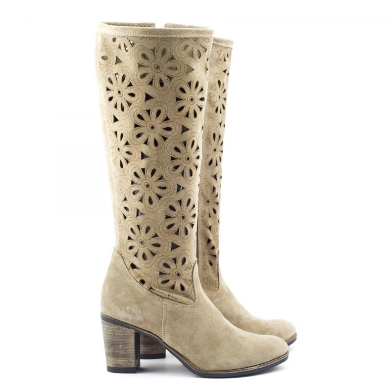 Olivier Botas de tacones calados beige 2