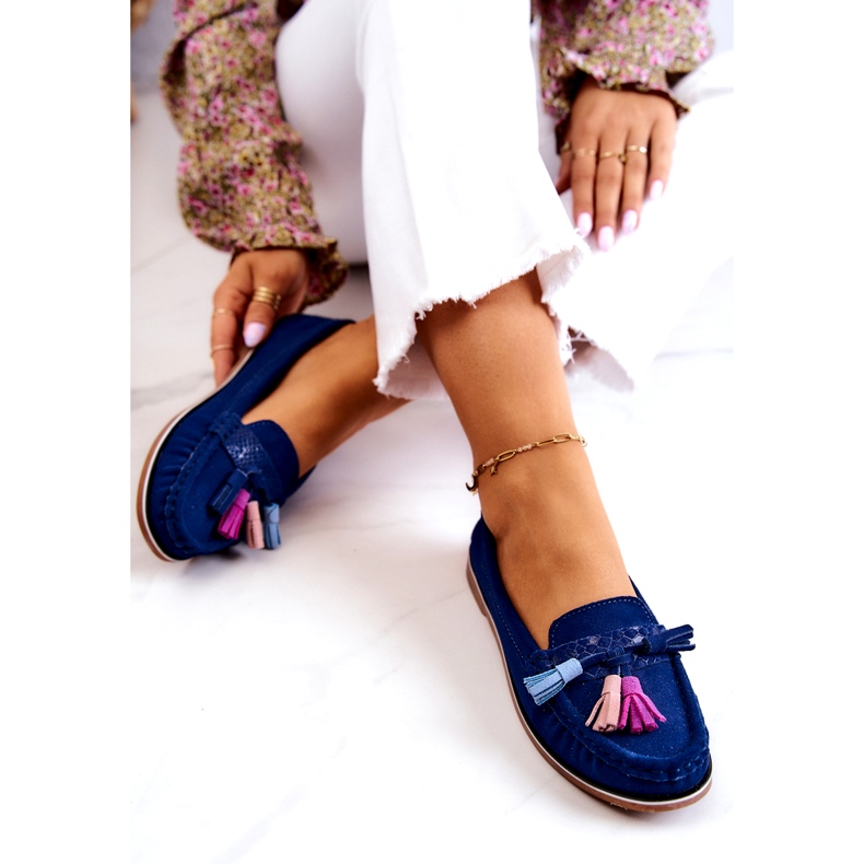 Evento Mocasines Mujer Ante Flecos Azul Marino Laressa 1