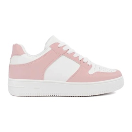 TRENDI Calzado deportivo de cuero ecológico blanco rosado 4