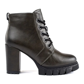 Botines de mujer verde oscuro con tacón alto. 3