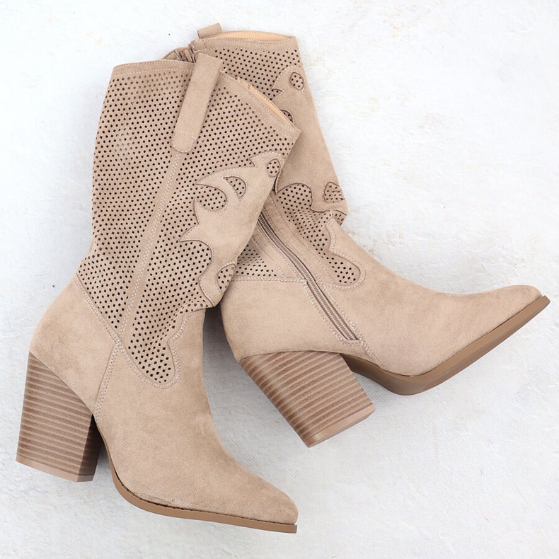 Botas abiertas para mujeres de gamuza beige s.barski hy51-606 1
