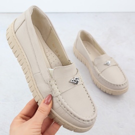 Mocasines de cuero para mujeres Ekri Helios 441 beige 1