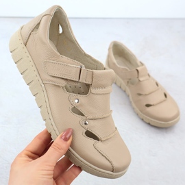 Zapatos de cuero para mujeres con beige helios 780 1