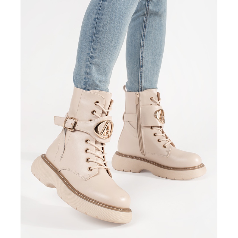 Shelvt Botas para mujeres con cordones beige 1