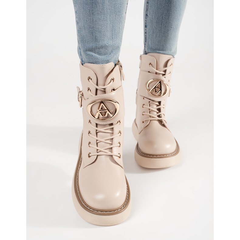 Shelvt Botas para mujeres con cordones beige 2