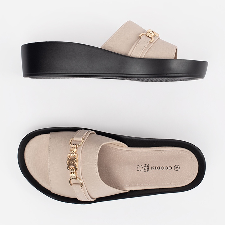 Goodin Aletas de mujer beige con una cadena 2