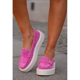 Moccasines de gamuza para mujeres en la plataforma Vinceza 79535 Fuksja rosado 8