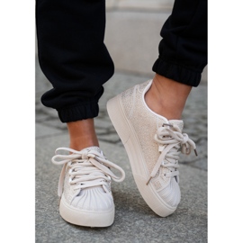 Zapatillas de deporte para mujeres con decoración en la plataforma beige 3