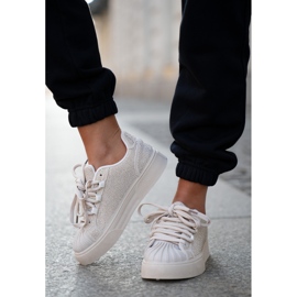 Zapatillas de deporte para mujeres con decoración en la plataforma beige 13
