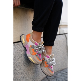 Zapatillas deportivas para mujeres con zapatillas de cordón doble caqui beige 2