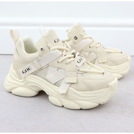 GOE Zapatillas de deporte de cuero en un beige beige de mujer grueso RR2N4051 2