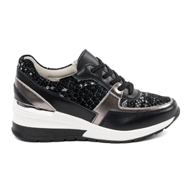 Goodin Zapatillas de cuero negras con estampado de serpiente negro 3