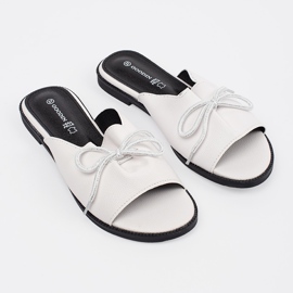Goodin Chanclas blancas planas con arco blanco 1