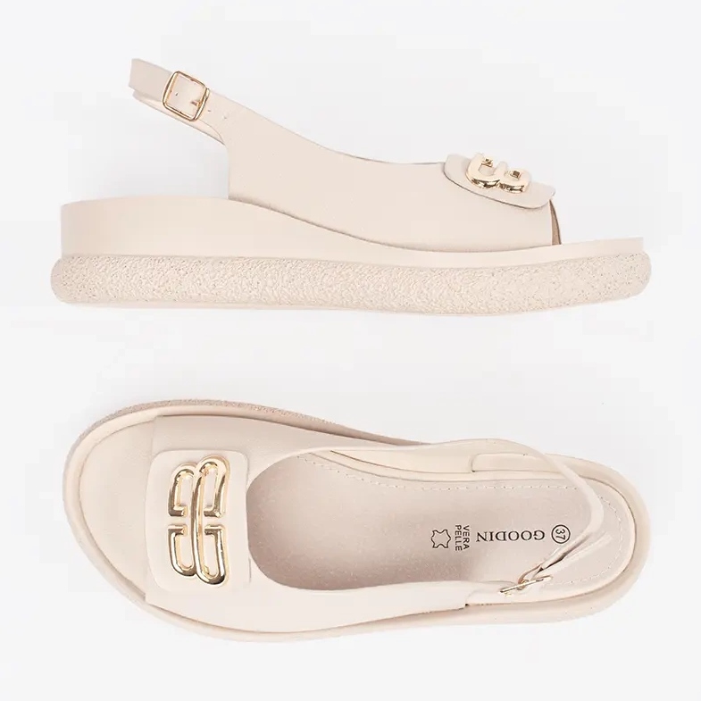 Goodin Sandalias planas beige con un adorno 2