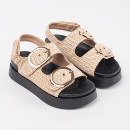 Goodin Sandalias en una plataforma en un beige y blanco a cuadros 1 Goodin Sandalias en una plataforma en un beige y blanco a cuadros 1