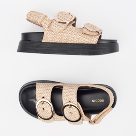 Goodin Sandalias en una plataforma en un beige y blanco a cuadros 3