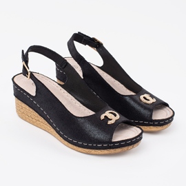 Goodin Sandalias de cuña negra con hebilla negro 1 Goodin Sandalias de cuña negra con hebilla negro 1