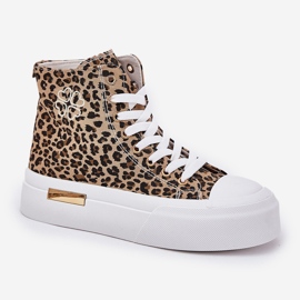 Zapatillas de leopardo femeninas altas en la plataforma Brown marrón 4