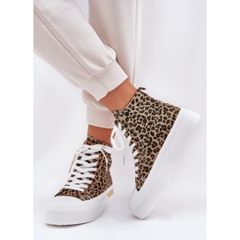 Zapatillas de leopardo femeninas altas en la plataforma Brown marrón 5