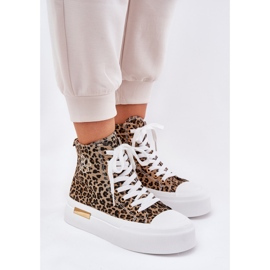 Zapatillas de leopardo femeninas altas en la plataforma Brown marrón 7