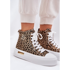 Zapatillas de leopardo femeninas altas en la plataforma Brown marrón 8