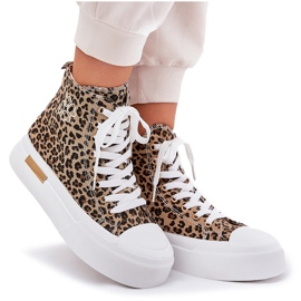 Zapatillas de leopardo femeninas altas en la plataforma Brown marrón 9