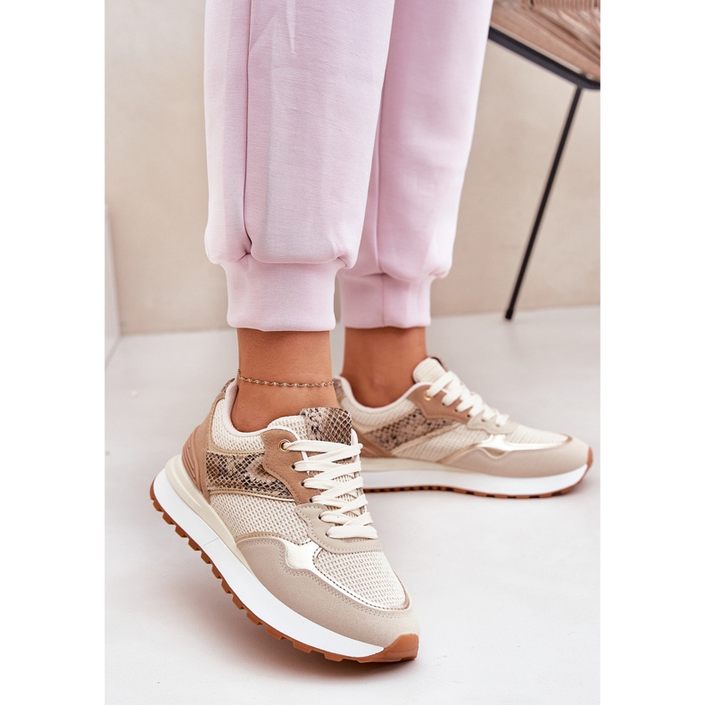Zapatos deportivos femeninos en la plataforma Patrón de animales beige 2
