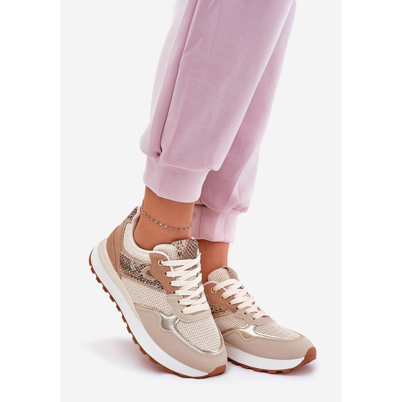 Zapatos deportivos femeninos en la plataforma Patrón de animales beige 1