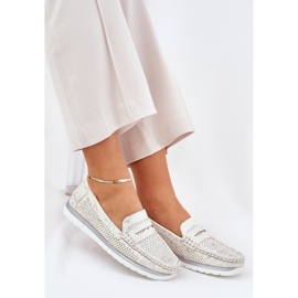 Mocasines para mujeres con plateado de cuero ecológico plata 5