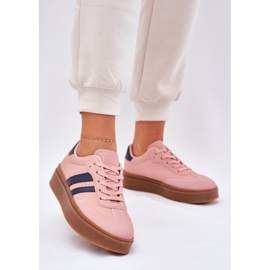 Zapatillas de deporte para mujeres en la plataforma con rosa de cuero ecológico rosado 2