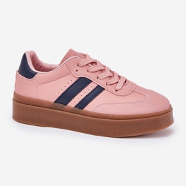Zapatillas de deporte para mujeres en la plataforma con rosa de cuero ecológico rosado 4