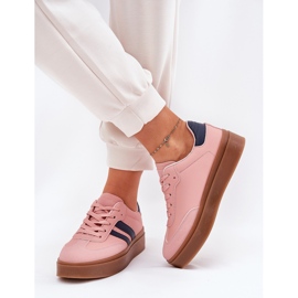 Zapatillas de deporte para mujeres en la plataforma con rosa de cuero ecológico rosado 6