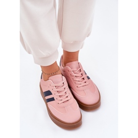 Zapatillas de deporte para mujeres en la plataforma con rosa de cuero ecológico rosado 7