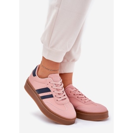 Zapatillas de deporte para mujeres en la plataforma con rosa de cuero ecológico rosado 1