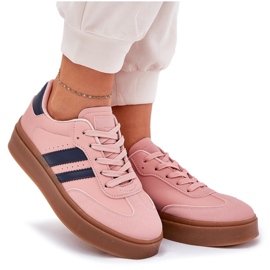 Zapatillas de deporte para mujeres en la plataforma con rosa de cuero ecológico rosado 8