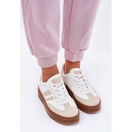 Zapatillas de deporte para mujeres en la plataforma con beige de cuero ecológico y blanco 5