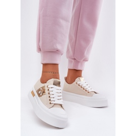 Zapatillas de deporte para mujeres en la plataforma con detalle decorativo BEIGE 2