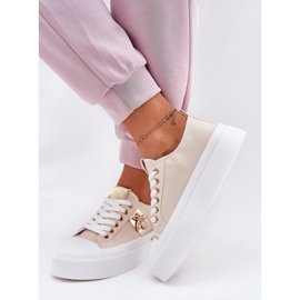 Zapatillas de deporte para mujeres en la plataforma con detalle decorativo BEIGE 7