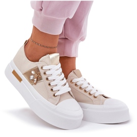 Zapatillas de deporte para mujeres en la plataforma con detalle decorativo BEIGE 8