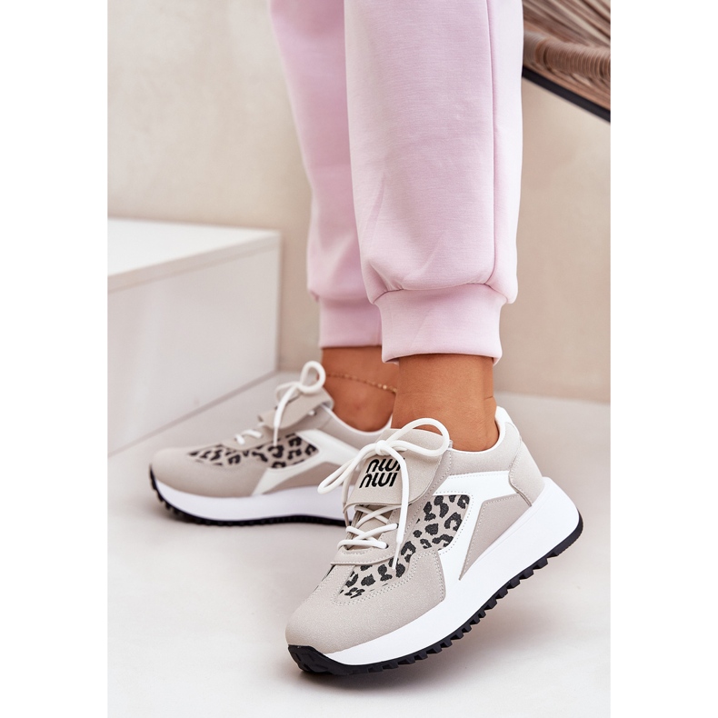 Zapatillas deportivas de zapatillas para mujeres en la plataforma leopardo y blanco y beige 2