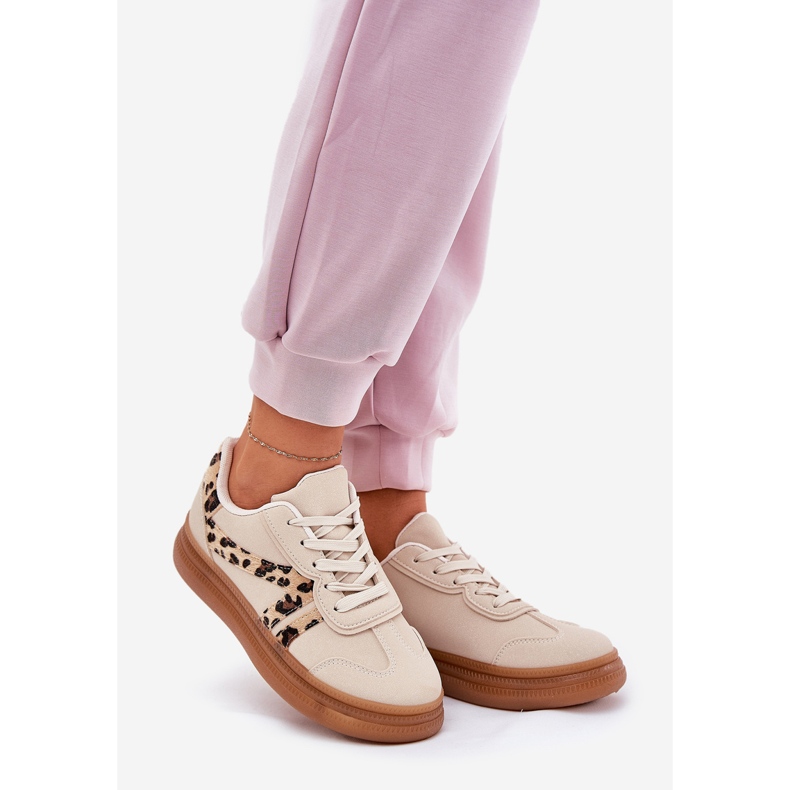 Zapatillas de deporte para mujeres en la plataforma leopardo beige 1