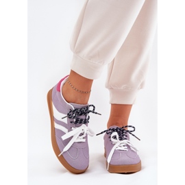 Zapatillas de deporte para mujeres bajas con cordón púrpura doble 2
