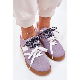 Zapatillas de deporte para mujeres bajas con cordón púrpura doble violeta 6