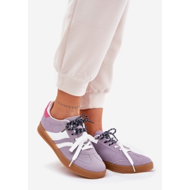 Zapatillas de deporte para mujeres bajas con cordón púrpura doble 1