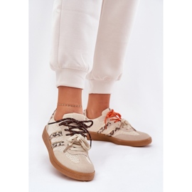Zapatillas de deporte femeninas con huella de beige de cordón doble estampado de leopardo 2